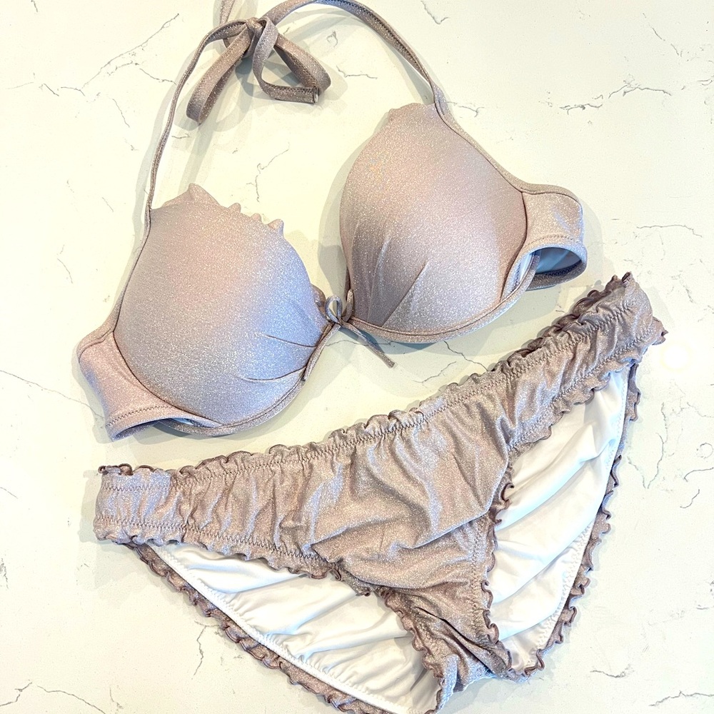 WORN ONCE: Victoria’s Secret Silver Glitter Bikini Set